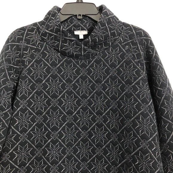 T by Talbots Black Metallic Snowflake Quilted wrap neck Pullover sweater Size XS - Picture 3 of 7